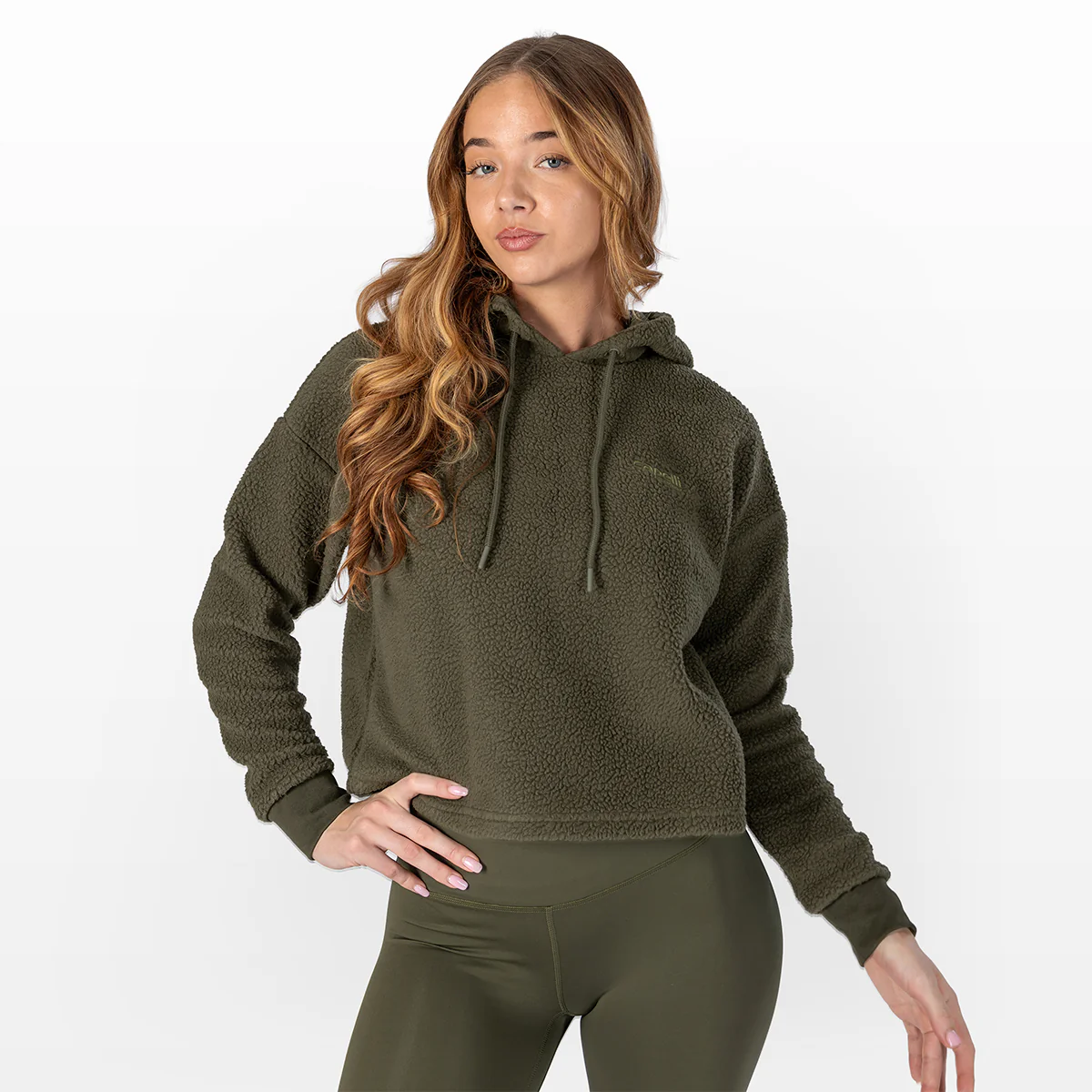 WOMEN'S SHERPA CROPPED PULLOVER HOODIE