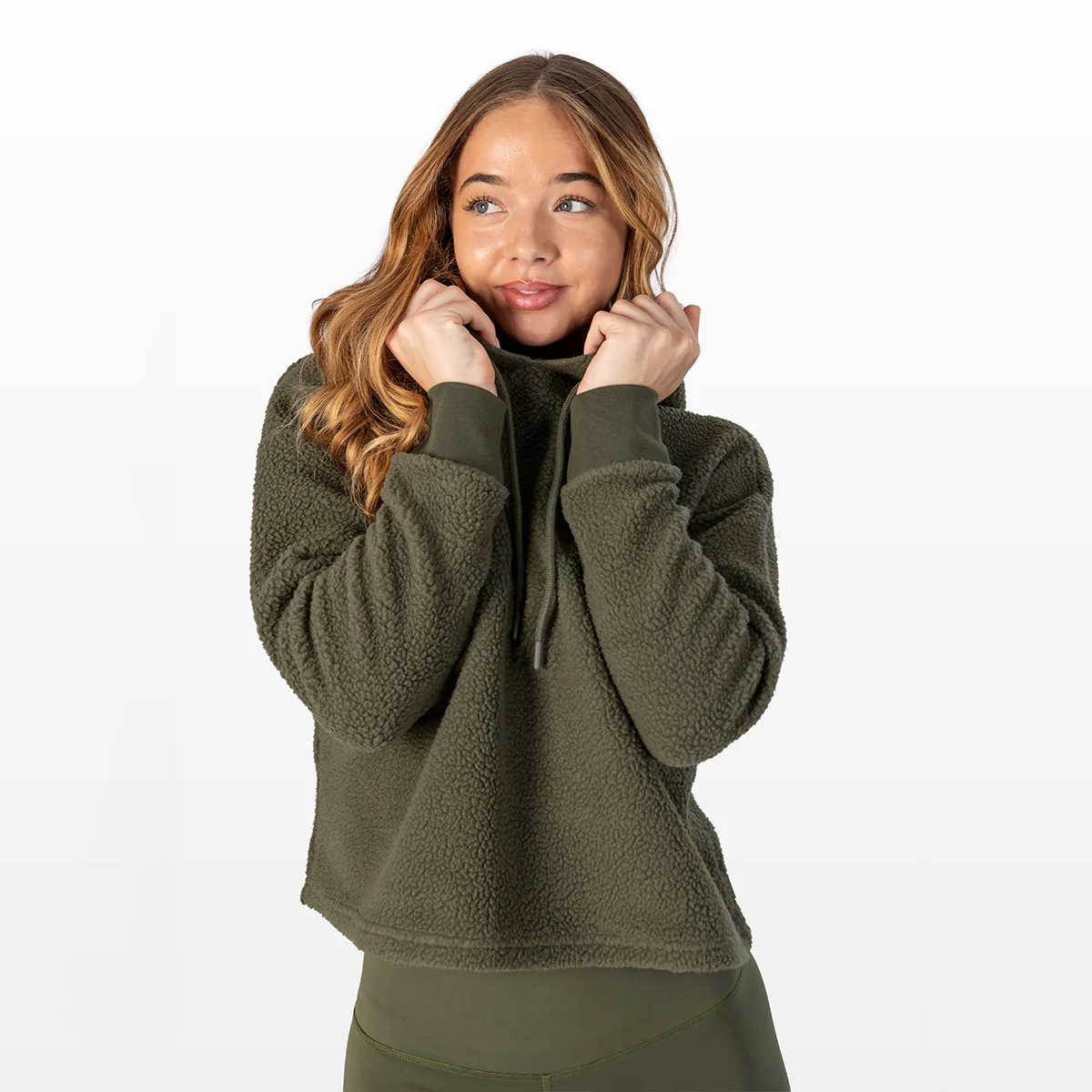 WOMEN'S SHERPA CROPPED PULLOVER HOODIE - Image 2